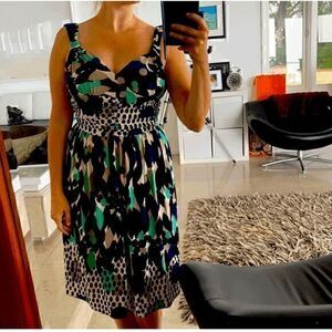 Nine West Womens Green Black Sleeveless Jewel Tone Midi Dress Size 4